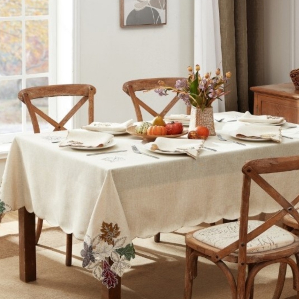 Elrene Happy Fall Leaves Cutwork Fabric Tablecloth, 60" X 102" - Ivory